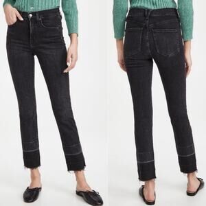 Veronica Beard Ryleigh Slim Straight High Rise Washed Onyx Jeans Black 27
